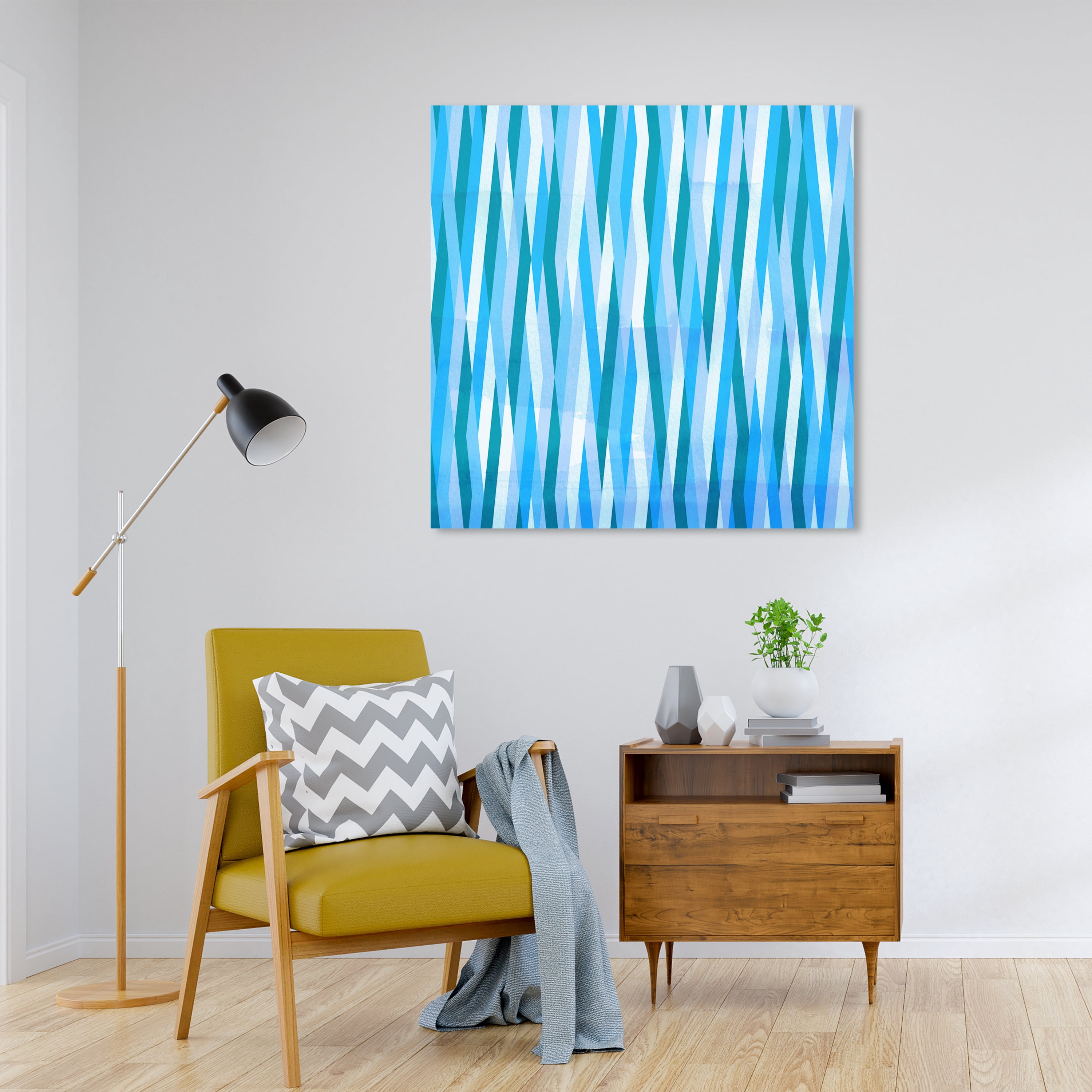 Wynwood Studio Abstract Modern Canvas Art - Vertical Waves, Wall Art for Living Room, Bedroom, and Bathroom, 30 in x 30, Blue and White Home Decor
