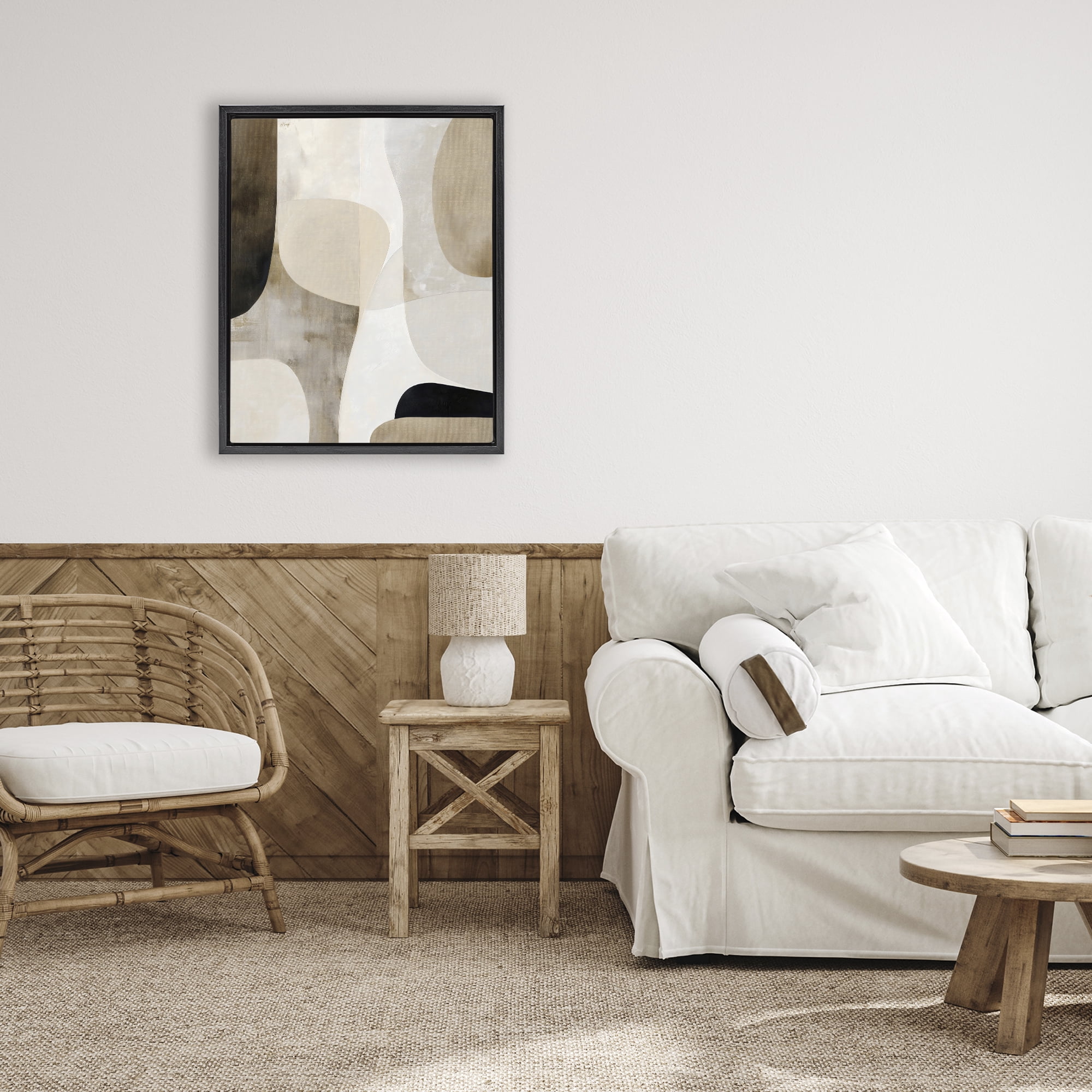 Stupell Industries Tan Shapes Organic Balance Black Framed Floater Canvas Wall Art, design by Ink Drop Loft