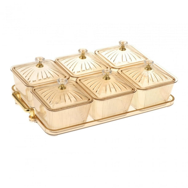 Plato de frutos secos, plato para dulces con tapa, caja de almacenamiento de alimentos de lujo para servir aperitivos rejilla ámbar 6
