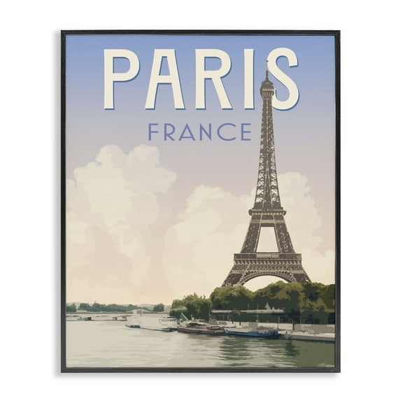 Stupell Industries Paris Tower Landmark Cityscapes Painting Black Framed Art Print Wall Art, 11 x 14