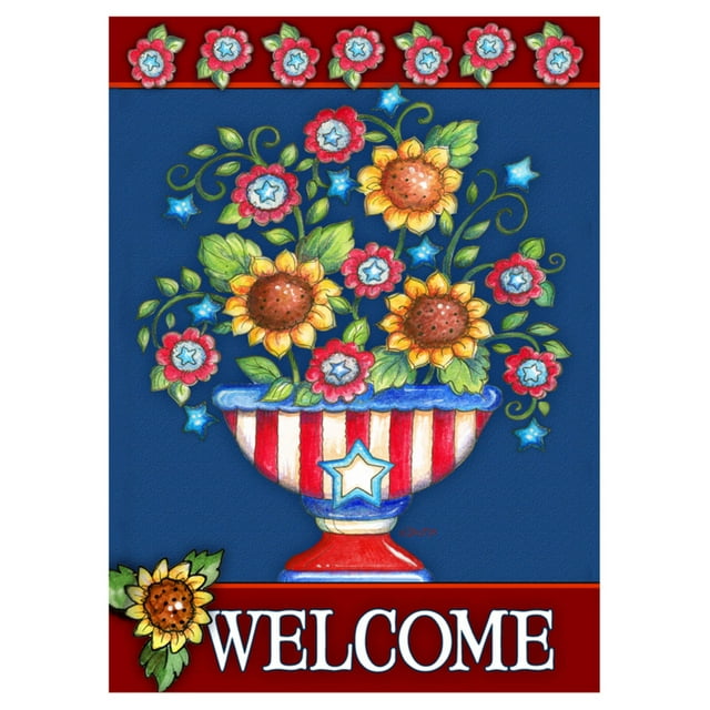 Toland Home Garden 102090 American Welcome 28 x 40 Inch Décoratif, Drapeau de Maison à Double Face