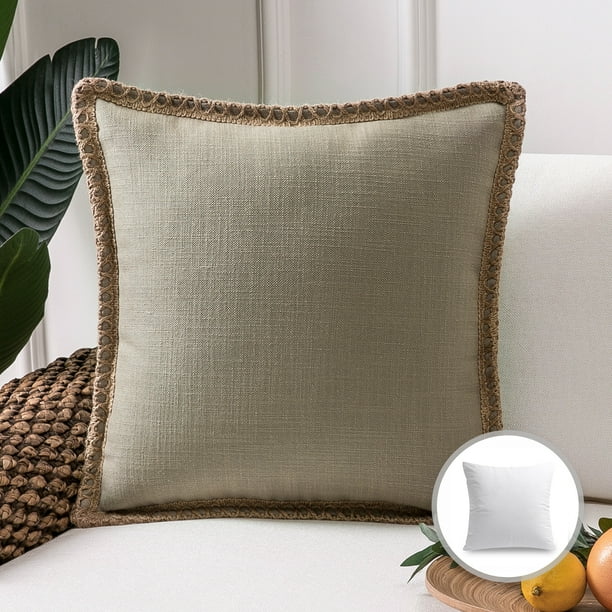 Phantoscope Linen Trimmed Farmhouse Series Decorative Throw Pillow, 22 ...