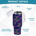 thumbnail image 2 of Yayeee 40oz Stainless Steel Tumbler with Straw and Handle Double-Wall Insulated Travel Water Bottle, Purple Waves Pattern, 2 of 8