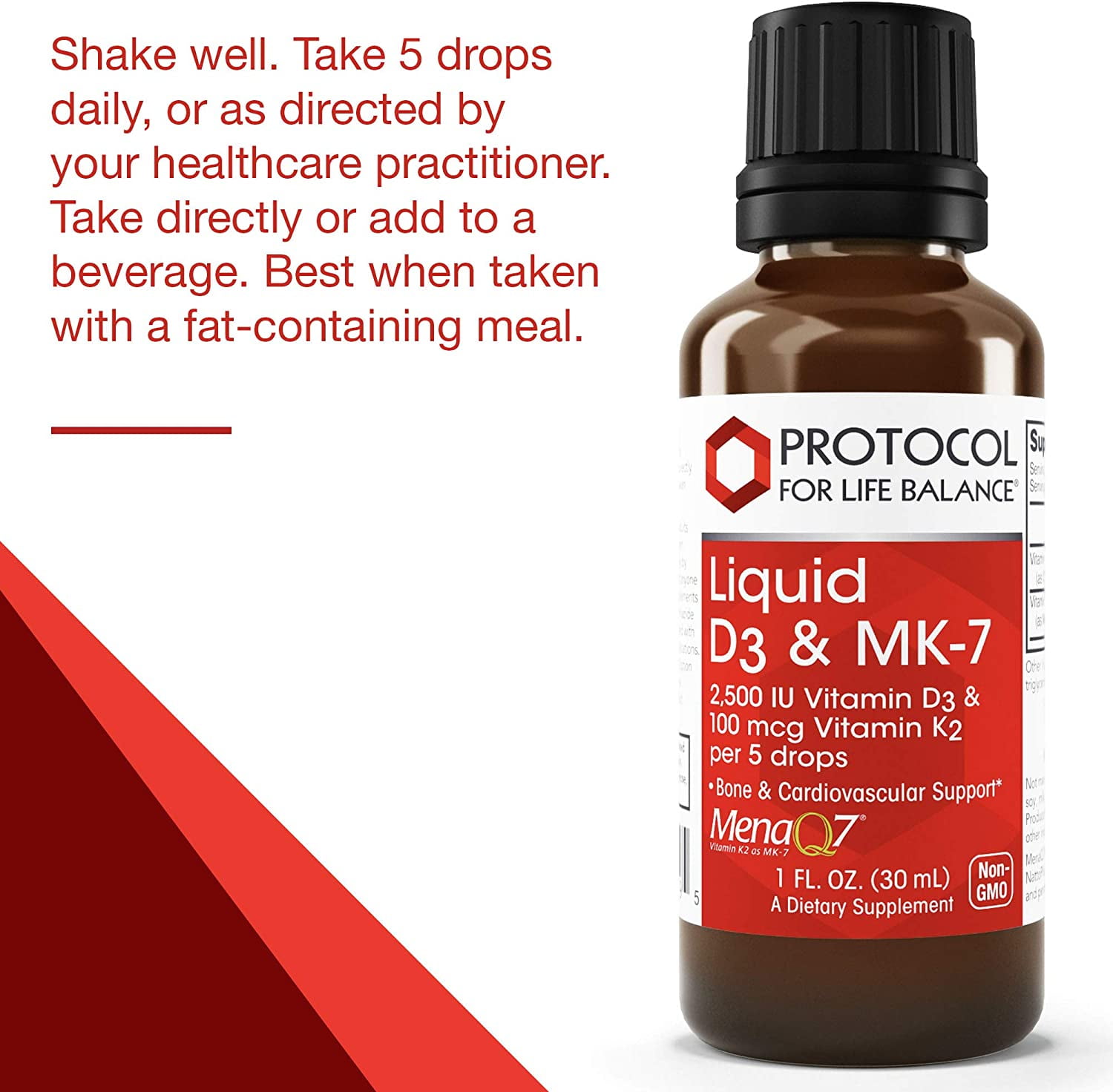 Protocol For Life Balance - Liquid D3 and MK-7 - 2500IU Vitamin D3 and 100mcg Vitamin K2, Helps Support Bone and Cardiovascular Health - 1 fl oz