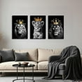 thumbnail image 2 of Hieng 3 Pieces Lion Family Canvas Wall Art Lion King and Queen with Gold Crown Pictures Black and White Animal Prints Wildlife Signs Poster for Home Decor, 2 of 6