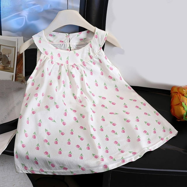 Économies d'Été! Robe d'Été pour Enfants, Robes Décontractées pour Filles en Liquidation, Robe Sans Manches à Col Suspendu pour Enfants, Robe d'Été Décontractée à Col Rond