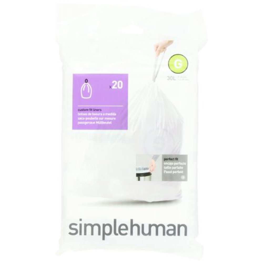 simplehuman Code G Custom Fit Drawstring Trash Bags, 30 Liter / 8