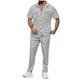 thumbnail image 1 of Pantalones Elásticos de la Cintura de los Hombres de Color Sólido Cuello de Vuelta de Manga Corta, Set Deportivo Casual de Bolsillo, 1 of 9