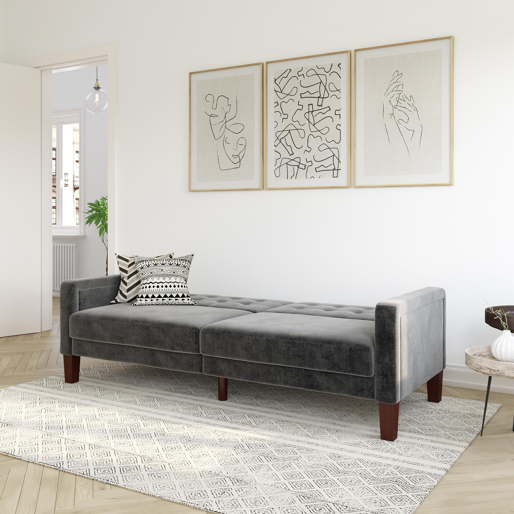 Better Homes Gardens Porter Fabric Tufted Futon Gray Velvet