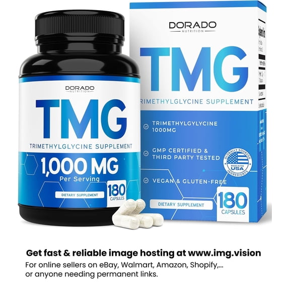 TMG Trimethylglycine Supplement 1,000mg Per Serving - TMG Supplements for Homocysteine Control - as Betaine Anhydrous - Vegan, Third Party Tested & Non GMO - (180 Capsules)
