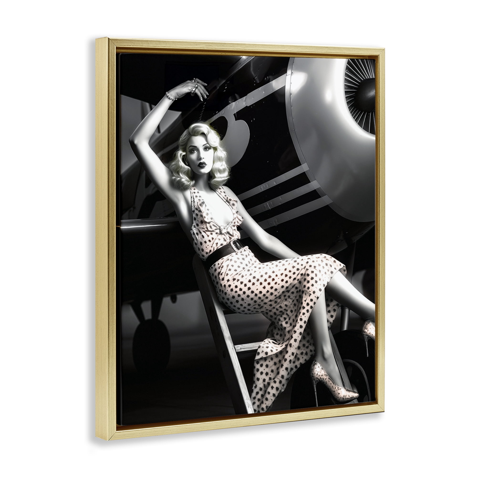 Stupell Industries Vintage Fashion Woman Novelty Painting Gold Floater Framed Art Print Wall Art, 17 x 21