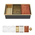 thumbnail image 2 of 33 Inch Gold Undermount Workstation Sink 16 Gauge Stainless Steel Single Bowl Kitchen Sink, 2 of 12