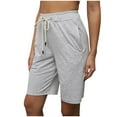 thumbnail image 2 of Rezuofi Women Bermuda Shorts Casual Summer Spring Elastic Waist Knee Length Comfy Pull On Drawstring with Pocket Beach Jersey, 2 of 8
