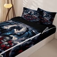 thumbnail image 3 of Homewish Magic Dragon Zipper Queen Comforter Set with Fitted Sheet and 2 Pillowcases,Goth Halloween Skull Zipper Bedding Set,Gray Red,Animal Bed Set,Black Reversible,4pcs, 3 of 8