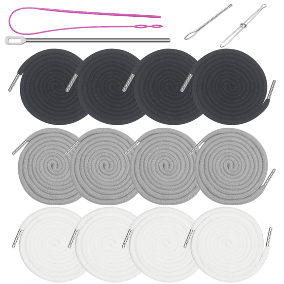 12Pcs Drawstring Cord Replacement Cording with Easy Threaders for Sweatpants,Clothings,Pants,Jackets Coats,Hoodie,Clothing
