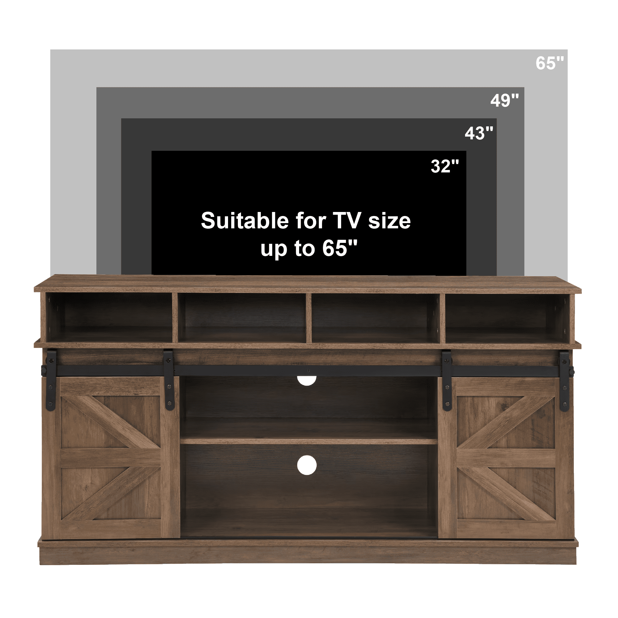 Howcool Farmhouse Sliding Barn Door TV Stand, Wood Entertainment Center Storage Cabinet with Adjustable Shelves, Media Console Table for Living Room, Fits Up to 65" TVs
