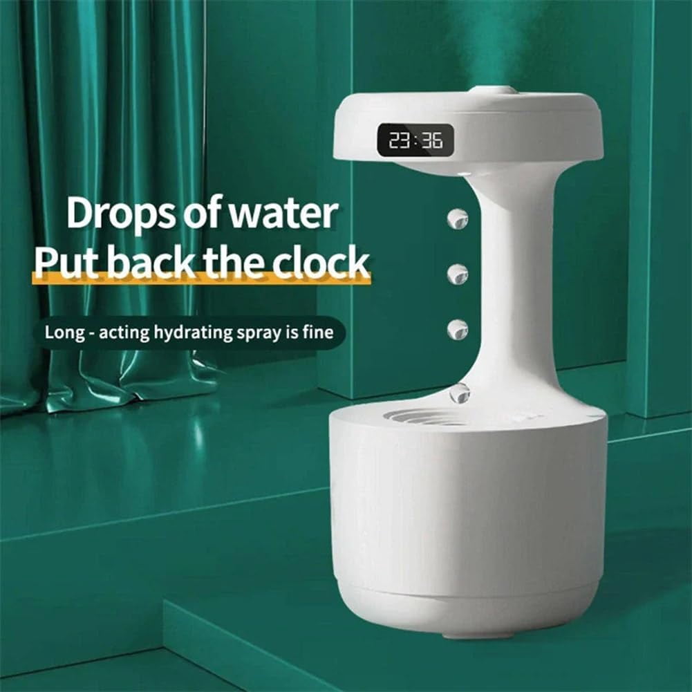 Antigravity Humidifier,Rain Humidifier Bedroom Anti Gravity Humidifiers with Clock Water Drop Backflow Aroma Diffuser Large Capacity Office Bedroom Mute Heavy Fog Household Sprayer(White)