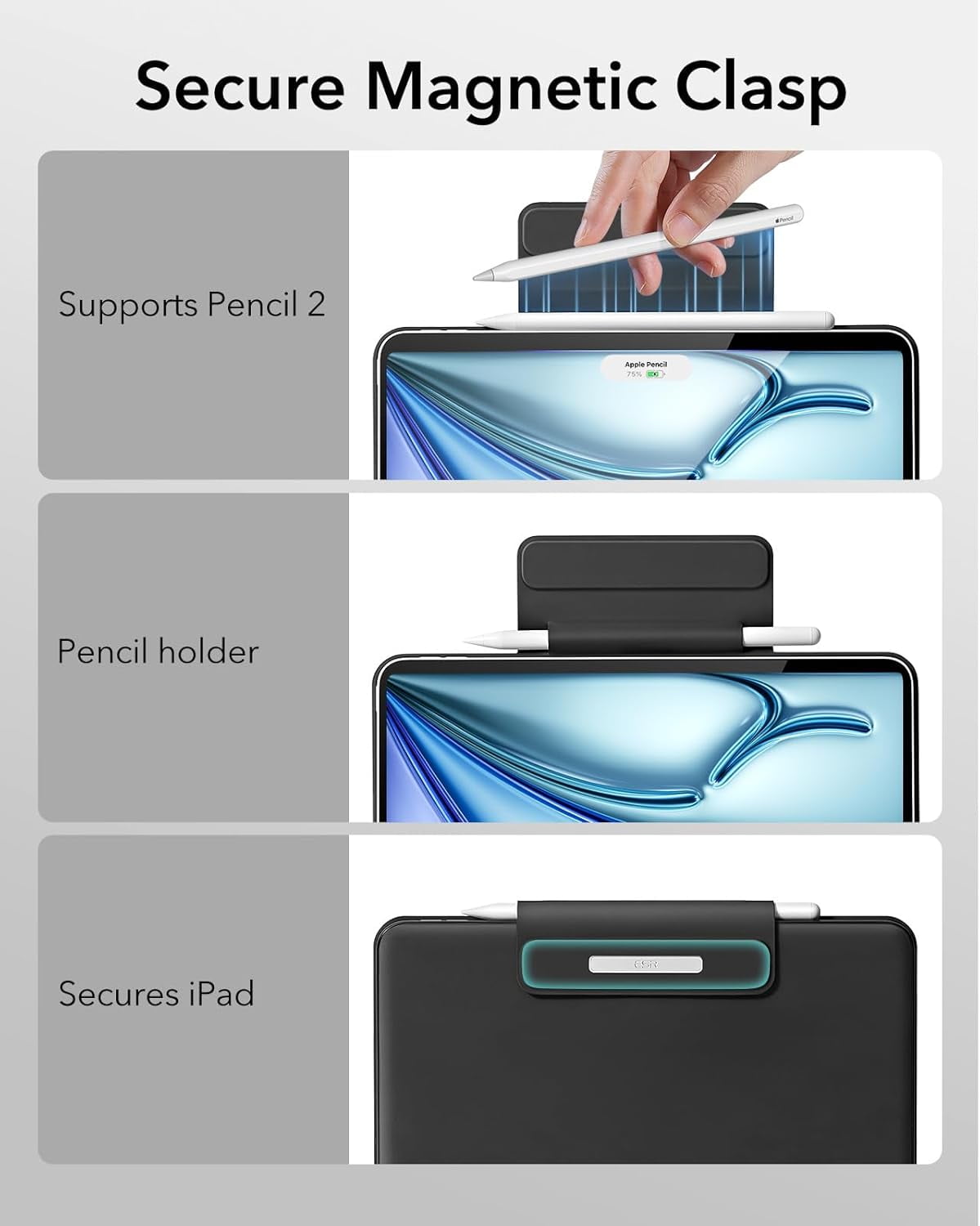 ESR Keyboard Case Compatible with iPad Air 13 Inch Case Keyboard M4/M3/M2 (2026/2025/2024) & iPad Pro 12.9 inch (6th/5th/5th/3rd), Floating Stand with Multi-Touch Trackpad, Black