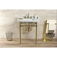 thumbnail image 3 of Kingston Brass LMS30M8SQ7ST Wesselman 30" Carrara Marble Console Sink with Stainless Steel Legs (8-Inch, 3-Hole), Carrara Marble White/Brushed Brass, 3 of 8