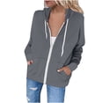 thumbnail image 2 of BRGZLK Womens Hoodies with Zippers Fashion Solid Casual Long Sleeve Lightweight Slim Fleece Sweater Coat Gray L, 2 of 5