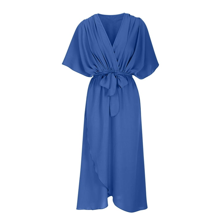 white christmas dresses Navy Chiffon Batwing Sleeves Floor Length Bridesmaid Evening Dress main image 1