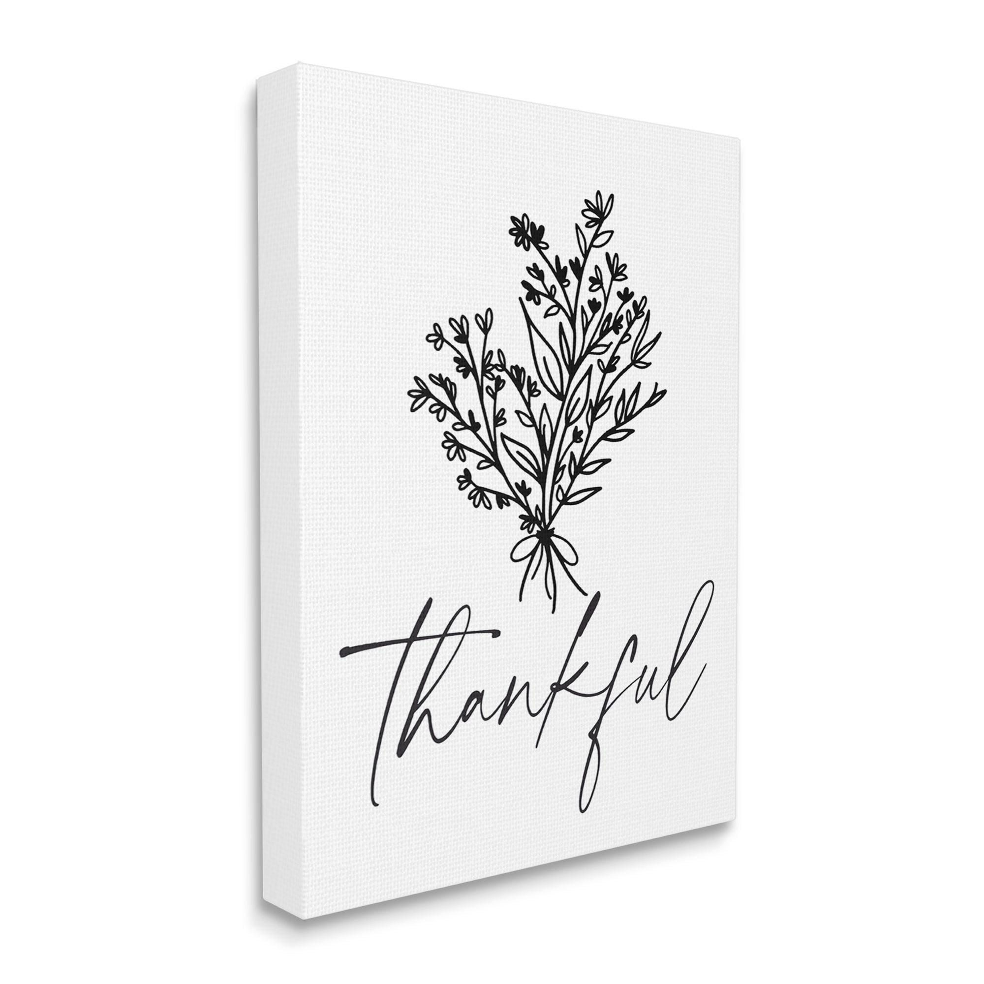 Stupell Industries Thankful Script Delicate Botanical Blooms Petals Bouquet Graphic Art Gallery Wrapped Canvas Print Wall Art, Design by Lettered and Lined