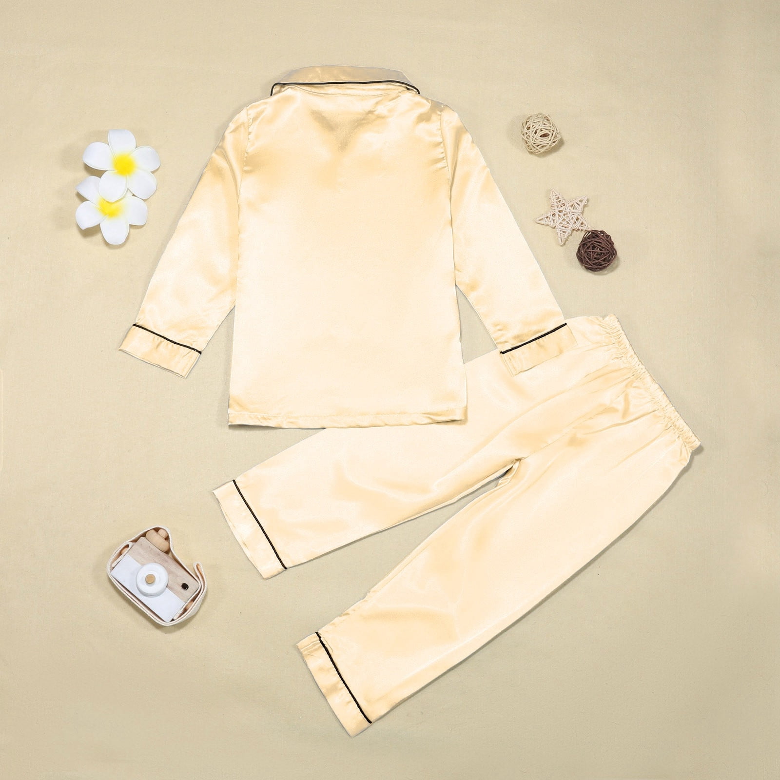 Hiiyo Little Girls Satin Pajamas Long Sleeve Button Up Shirt Pants