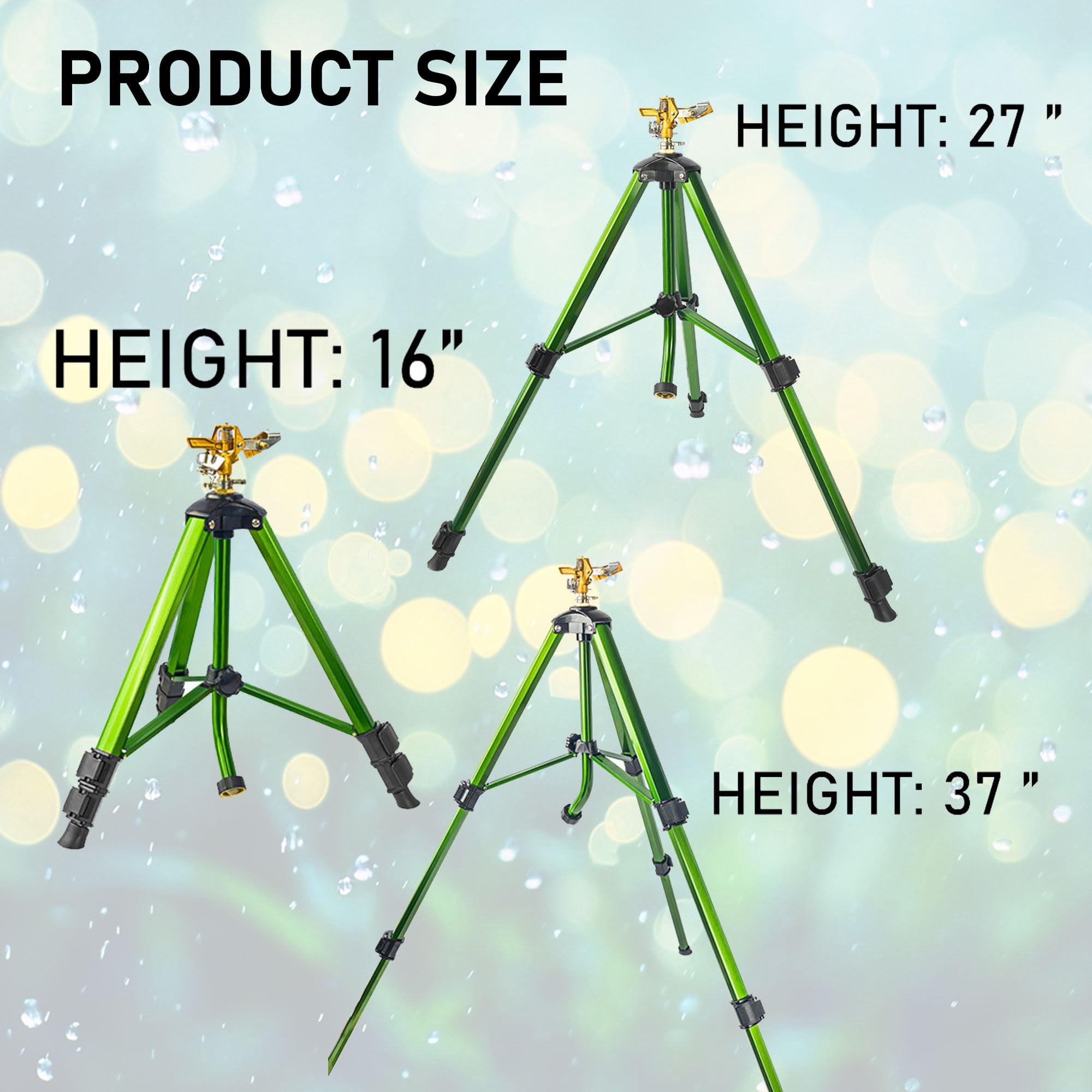 Impact Sprinkler On Tripod Base  Heavy Duty Adjustable Zinc Head For Lawn Yard Garden 360 Degree Large Area Irrigation 3/4" Connector Extension Flip Locks