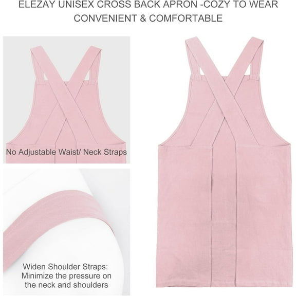 Chenran-Aprons for Women with Pockets Plus Size Comfort Cross Back No Tie Cotton Linen Apron Pinafore