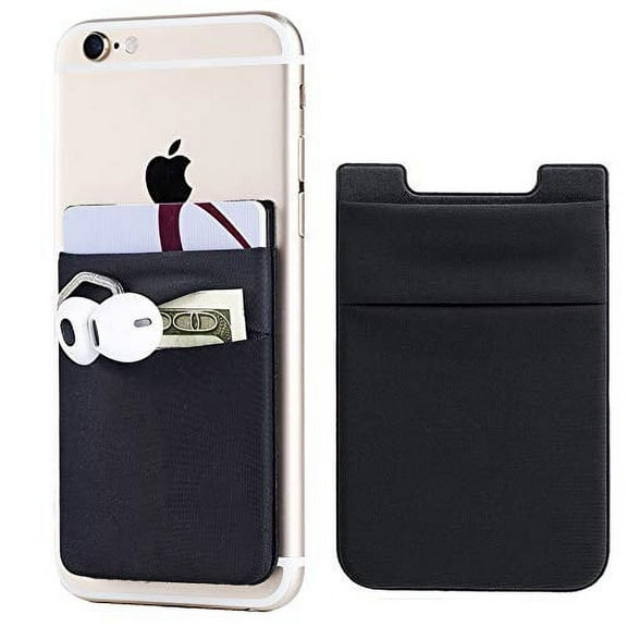 Fulgamo Adhesive Cell Phone Stick On Card Wallet, Black, 2 Pack
