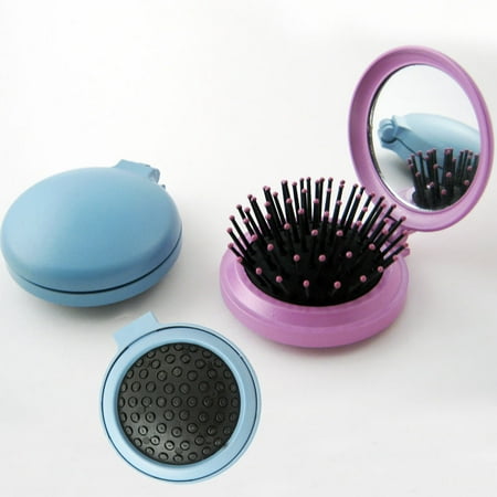- Travel Folding Hair Brush Mirror Pocket Purse Car Camping Compact 2.5