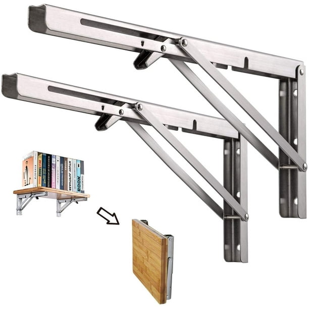 Estante de pared plegable de 500 mm 2 piezas, marco de soporte de estante de garaje, soporte de soporte de banco de trabajo plegable de acero inoxidable, soporte de carga de 113 kg (sin tablero de mad JFHHH pequeña
