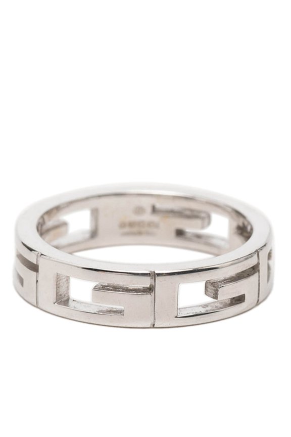 Pre-Owned Gucci G-logo ring, size 11, 18KWG white gold 750, women's.