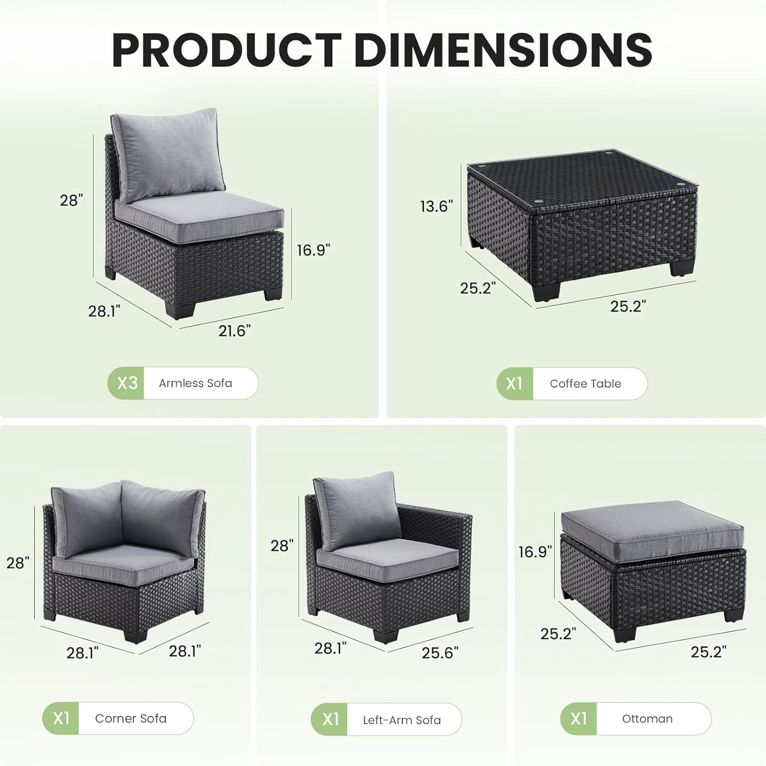 STARY Outdoor Wicker conversation sets, 7 Pieces Patio Furniture Sofa Set with Coffee Table, All Weather for Garden, Backyard, Balcony (Dark Gray)