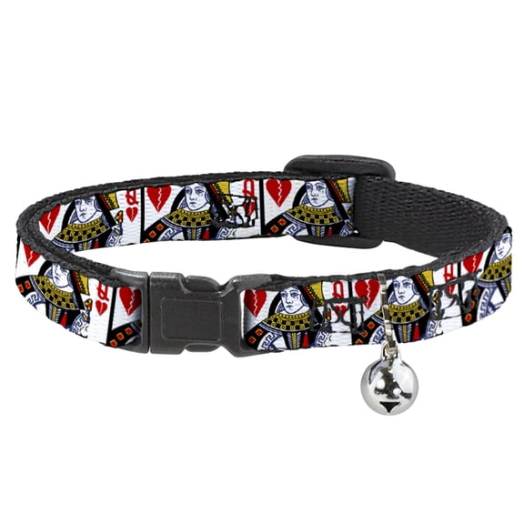 Buckle-Down Breakaway Cat Collar With Bell, Plastic Clip, Easy Adjustable, Queen Of Broken Hearts, 8.5 to 12 Inches 0.5 Inch Wide