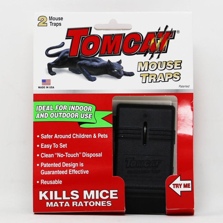 Tomcat 33500 Indoor and Outdoor Mouse Snap Traps Reusable Plastic Black