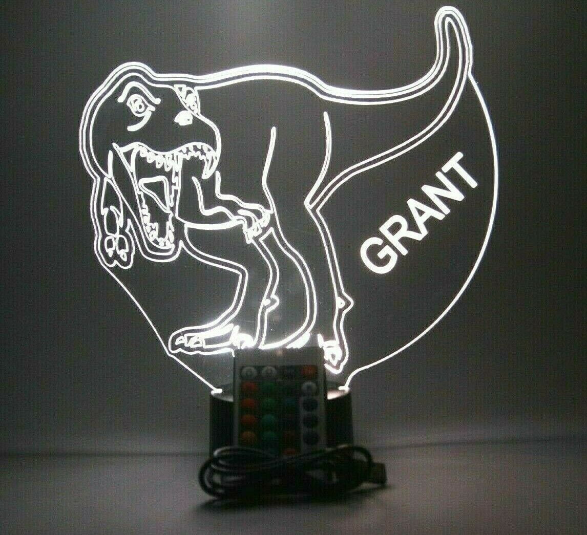 Dinosaur Light Up Lamp LED Personalized Animal Dinosaur Night Light Engraved Dino Table Lamp, Our Newest Feature - It's Wow, with Remote, 16 Color Options, Dimmer, Free Engraved, Great Gift