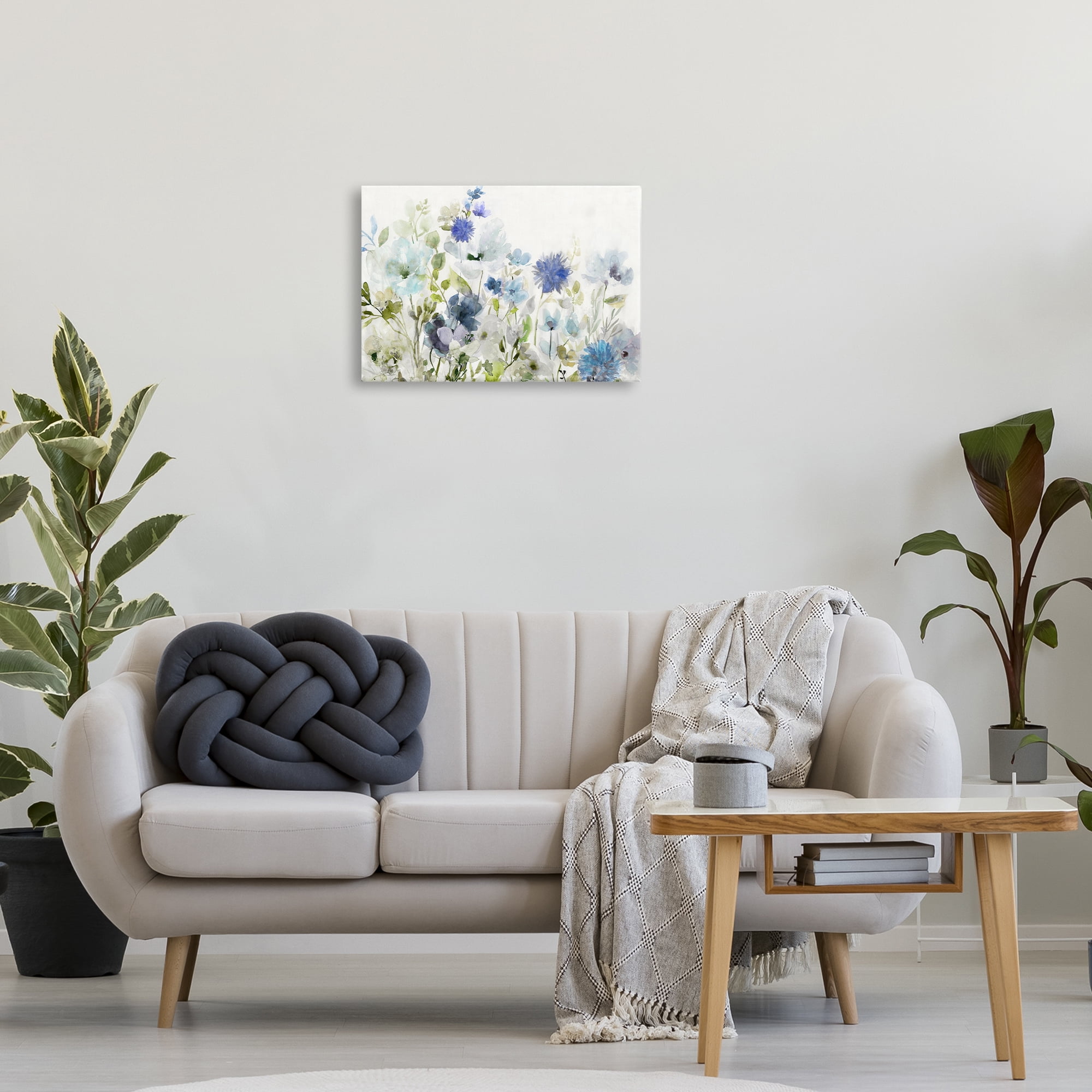 Stupell Industries Blue Opaque Flower Layers Plants & Flowers Painting Wrapped Canvas Art Print Wall Art, 24 x 16