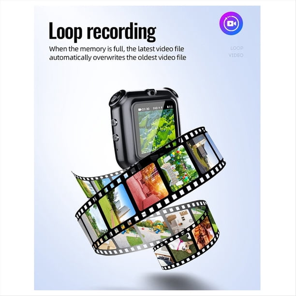 Mini Cámara V9 con Clip para Collar, 1080P, Portátil, con Pantalla de Visualización, Audio, Video, Voz, Fotos, Grabadora, Videocámara Inteligente de 8 GB.