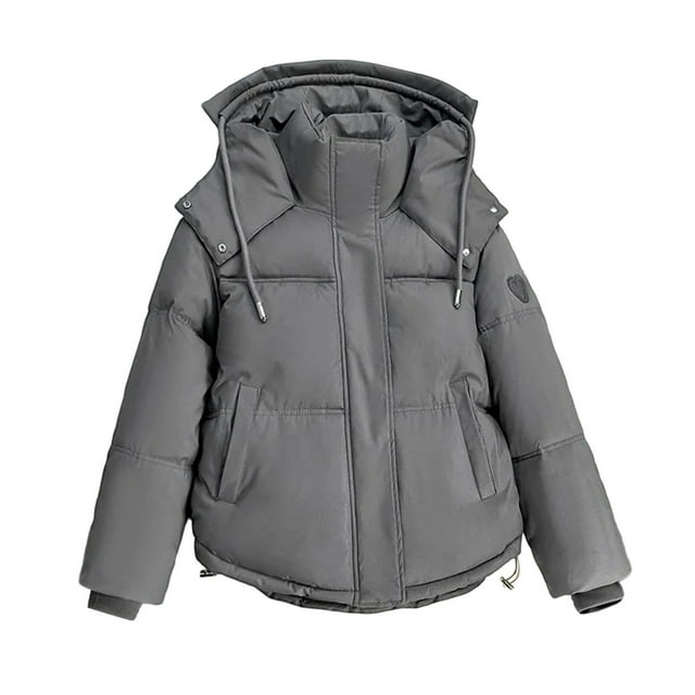 WRKEKC Puffer Jacket Women Solid Color Loose Short Puffer Coat with Heart Plus Size Warm Bread Jacket for Fall and Winter