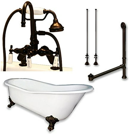 Cast Iron Rolled Rim Clawfoot Tub 61 X 30 With No Faucet Drillings And Complete Oil Rubbed Bronze Free Standing English Telephone Style Faucet With