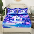thumbnail image 2 of Unicorn Bed Sheets Set Queen,Kawaii Unicorn Bedding Set Bedroom,Cute Unicorn Sheets,Princess Castle Flowers Sheet Set 4 Pcs with 2 Pillow Cases （No Top Sheet）, 2 of 5