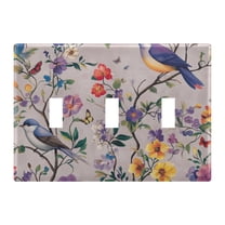 Yayeee Toggle Light Switch Wall Plate 3-Gang 6.37"x4.48" Decorative Outlet Cover, Purple Floral Pattern