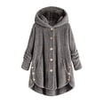 thumbnail image 2 of Winter Coats for Women Zpanxa Women Plus Size Button Plush Tops, Hooded Loose Cardigan Wool Coat, Casual Plush Jacket Outwear Dark Gray XL, 2 of 3