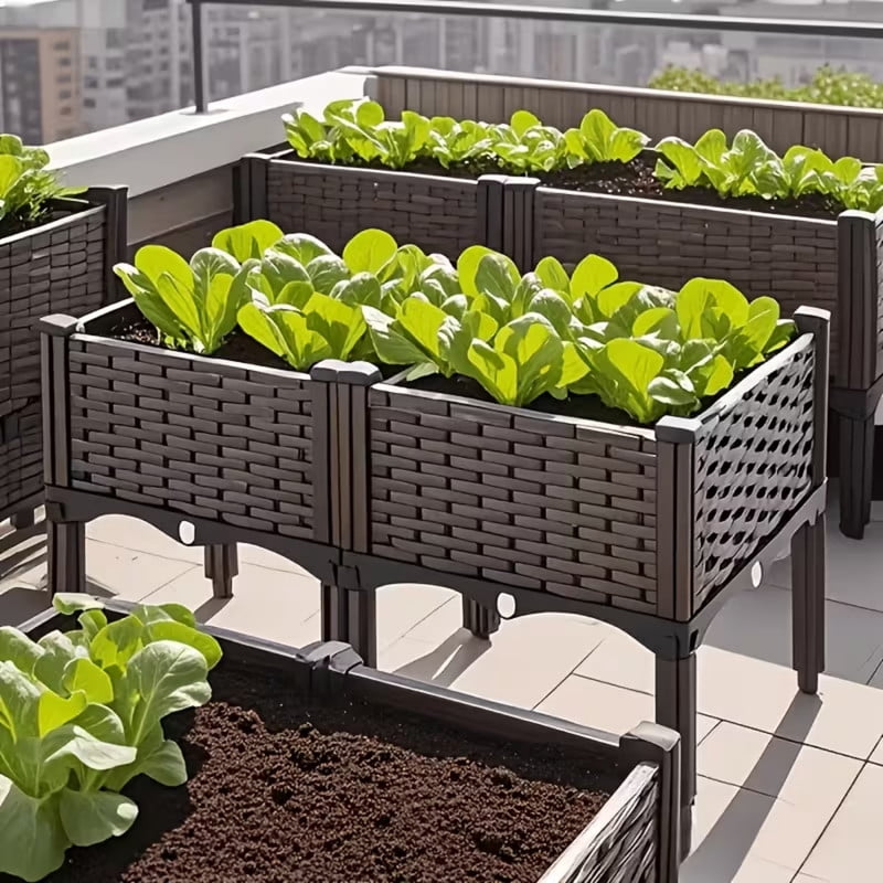 2Pcs Rattan Outdoor Planting Box, Raised Garden Bed, Garden Plant Boxes for Vegetables, Flowers