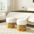 thumbnail image 2 of Nebula Round Burl Wood Ivory White Boucle Upholstered Ottoman, 2 of 8