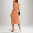 thumbnail image 5 of Dresses for Women Solid Color Short Sleeve Tie-Front Dress Pleated A-Line Sundress Orange XL, 5 of 6