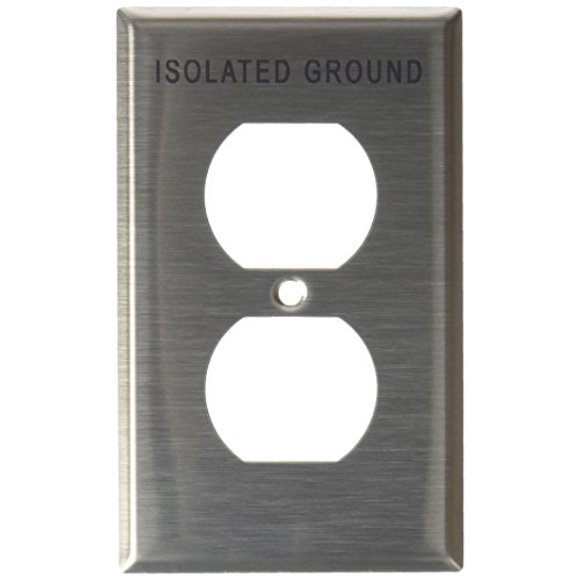 Leviton 84003-IG 1-Gang Duplex Device Receptacle Wallplate, Device Mount, Engraved Isolated Ground, Stainless Steel