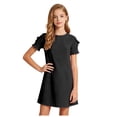 thumbnail image 1 of vigerkar Robes d'Été pour Filles T-Shirt Décontracté Col Ras du Cou Manches Pétales Robe de Vacances (Noir, 7-8 Ans), 1 of 8