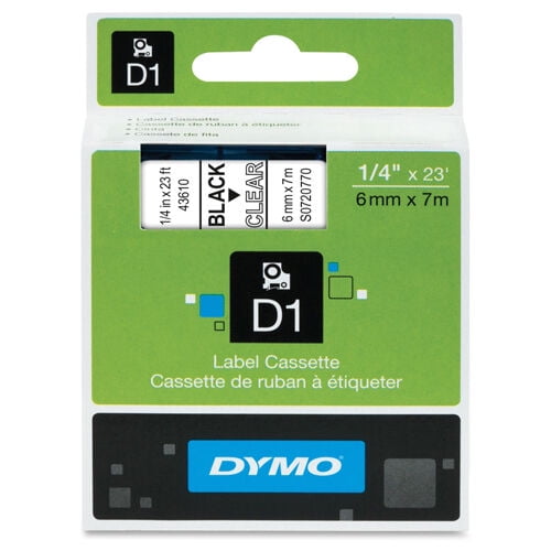 Dymo DYM43610 LabelManager 210D D1 Label Tape, 1/4" x 23 ft, Black on